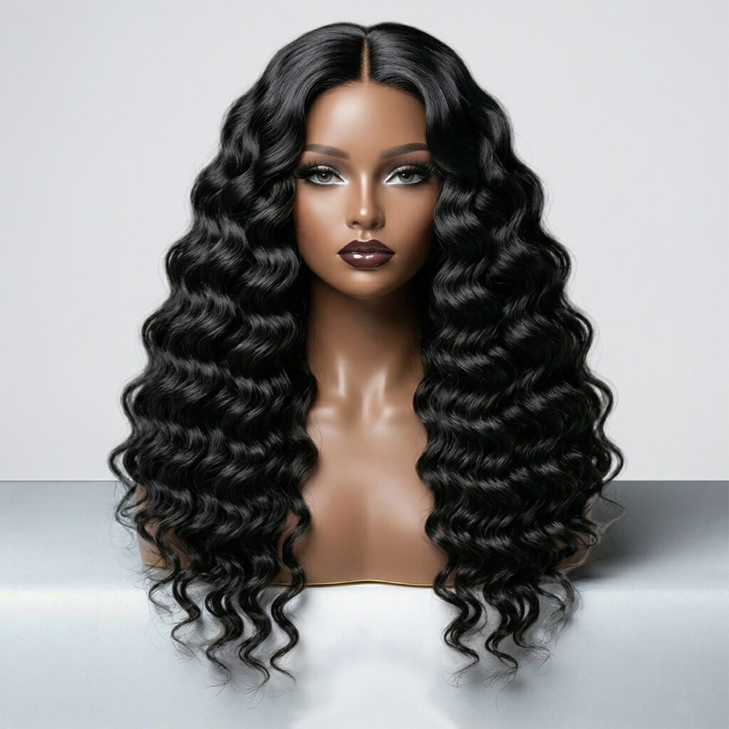 13x6 Deep Wave Wig Lace Front Wig 100% human hair Pre Plucked Hairline 1B black