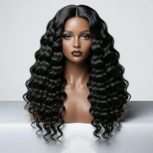 13x6 Deep Wave Wig Lace Front Wig 100% human hair Pre Plucked Hairline 1B black